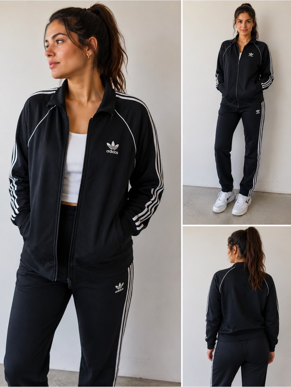 adidas Black Three-Stripe Track Jacket & Joggers Set